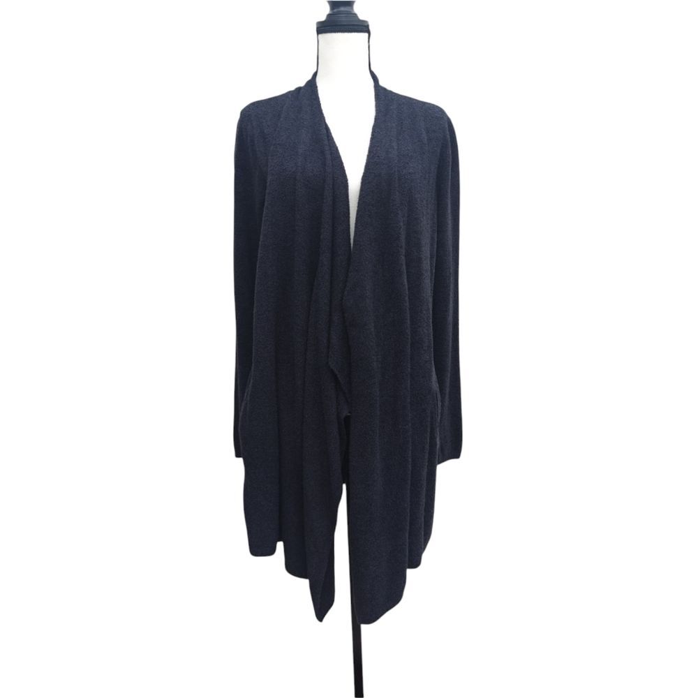 Barefoot Dreams Cozy Chic Lite Black Cardigan Drape Front L/XL